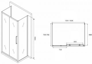 Душевой уголок ABBER Schwarzer Diamant AG30160H-S75-S75 160x75см хром